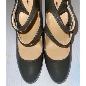 J. Crew Olive Green Patent Leather Double Strap Button Pumps Sz. 10 EUC
